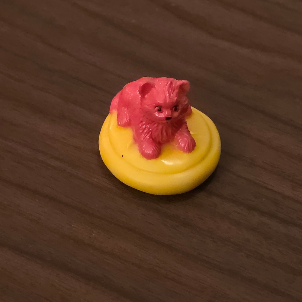Vintage 1990 MEG Fantasy Miniature Pink Cat Figurine Yellow Base Retro Toy